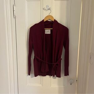 Anthropologie Wrap Tie Burgundy Cardigan Sz M